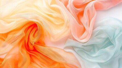 Obraz premium White, orange, and blue scarf on white background with yellow and blue scarf overlay