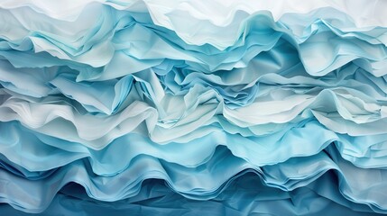 Obraz premium A close-up of a blue and white wall adorned with multiple layers of fabric in varying shades of blue and white