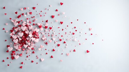   Pink and red hearts on a blue background with a message space