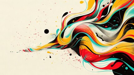   A stunning portrait of vibrant swirls and dots against a pristine white backdrop, featuring black, yellow, red, and blue hues