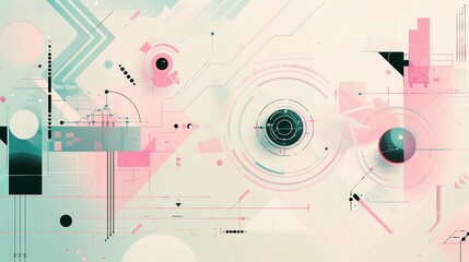 Obraz premium Minimalist Pink and Teal Abstract Geometric Background - Modern Digital Design