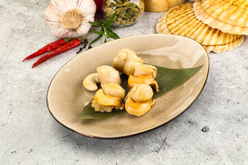 Delicous luxury baked seafood scallops