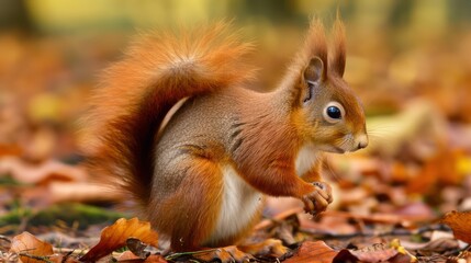 beautiful squirrel in the middle of the forest with an autumn view