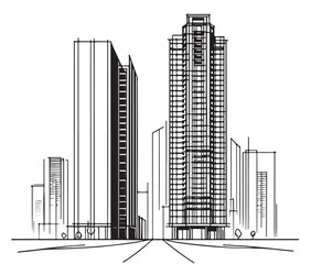 Obraz premium High rise building sketch. Line art logo