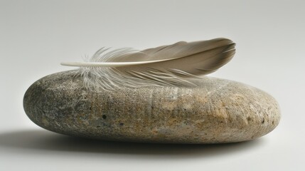 Single feather on smooth stone