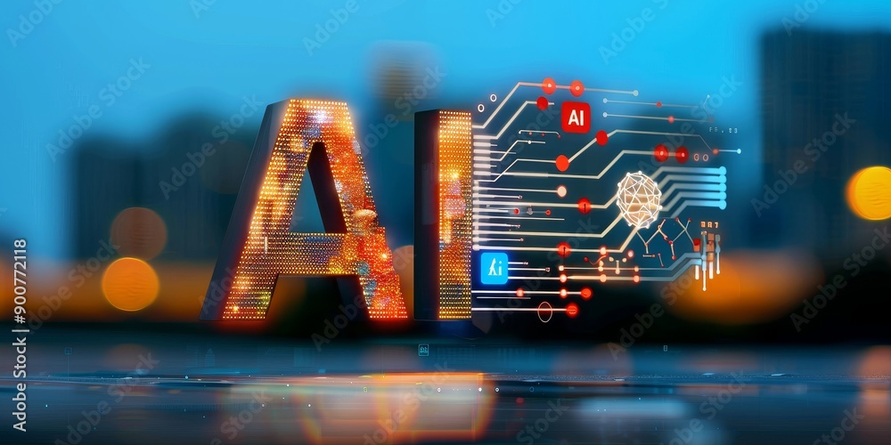 Poster artificial intelligence symbols like neural networks or data curves