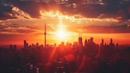 Fototapeta premium Toronto Skyline at Sunset with Sunburst