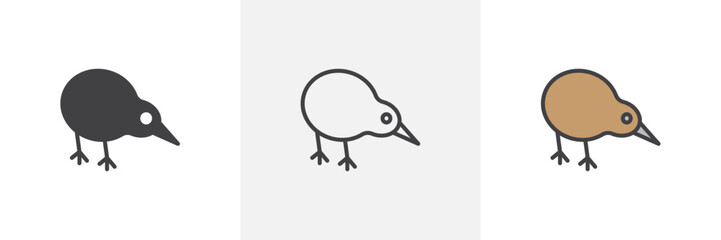 Kiwi bird colored icon set