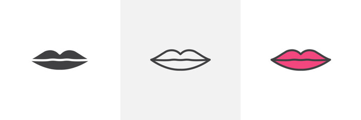 Thin lips colored icon set