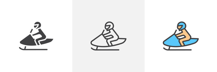 Snowmobile sport colored icon set