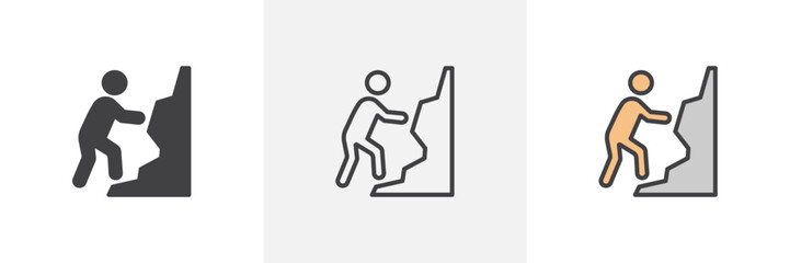 People Climbing colored icon set