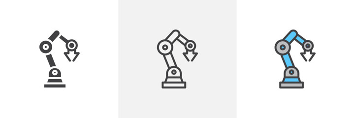 Industrial robot colored icon set