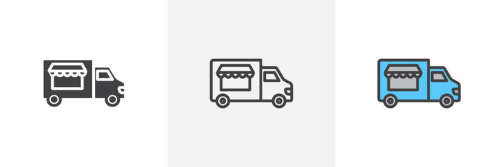 Food truck colored icon set