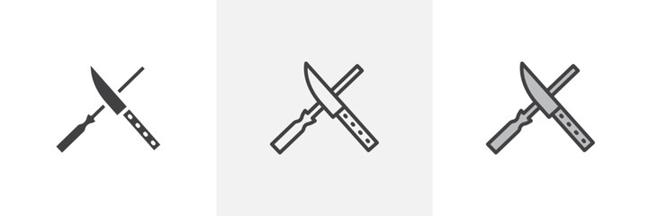 Knife sharpener colored icon set