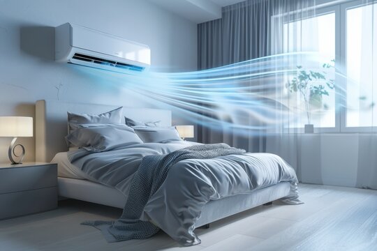 a bedroom with a bed and air conditioner