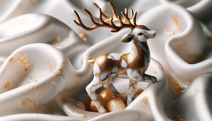 Background with texture marblebig deer with gold glitter.Decoration.Generative AI