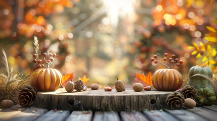 Autumn Still Life with Pumpkins and Pinecones