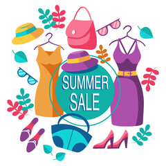 advertising banner for summer sale of women's clothing vector