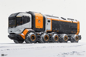 Futuristic vehicle on a snowy landscape symbolizing advanced transportation and innovative technology