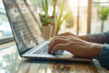 Office Dawn: Typing Away on the Laptop