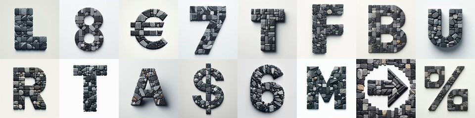 Dark gray and red stones Tiling Lettering Typeface. AI generated illustration