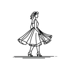 woman wearing retro fashion swing dance dress with a twirly skirt and Mary Jane shoes