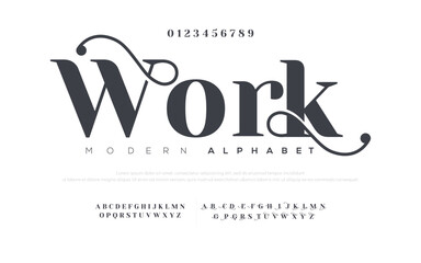 Work Elegant alphabets letters Font. Minimal modern urban fonts for logo, brand etc. Typography vector illustration