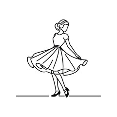 woman wearing retro fashion swing dance dress with a twirly skirt and Mary Jane shoes