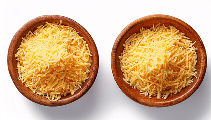 Shredded cheddar cheese in bowls