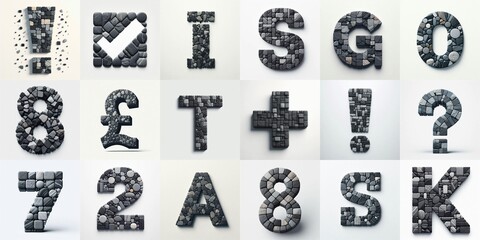 Dark gray and red stones Tiling Lettering Typeface. AI generated illustration
