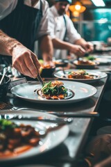 Fototapeta premium chefs preparing food in a restaurant kitchen