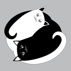 Ing yang cats, oriental, black and white, animals, cat hugs, cute sticker, decoration,