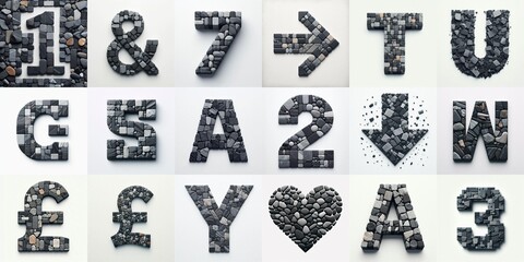 Dark gray and red stones Tiling Lettering Typeface. AI generated illustration