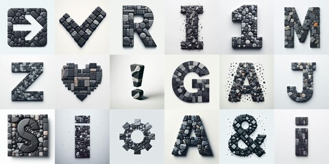 Naklejka premium Dark gray and red stones Tiling Lettering Typeface. AI generated illustration