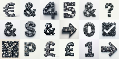 Dark gray and red stones Tiling Lettering Typeface. AI generated illustration