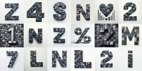 Dark gray and red stones Tiling Lettering Typeface. AI generated illustration