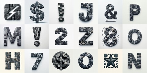 Dark gray and red stones Tiling Lettering Typeface. AI generated illustration