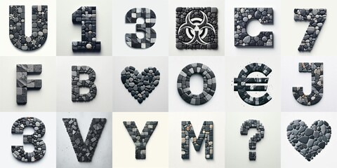 Naklejka premium Dark gray and red stones Tiling Lettering Typeface. AI generated illustration