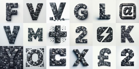 Dark gray and red stones Tiling Lettering Typeface. AI generated illustration