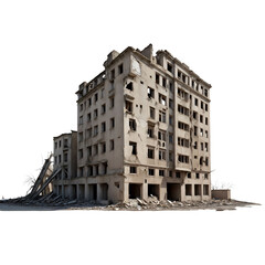 Middle size building damaged after war 3d render isolated