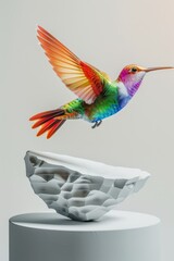 Fototapeta premium a colorful bird flying over a white egg