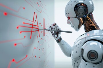 A robot is writing the word "AI"