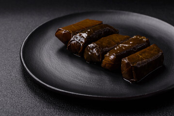 Delicious dolma in the form of rice and meat wrapped in grape leaves