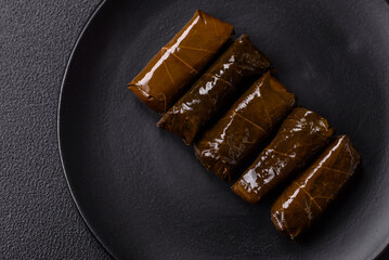 Delicious dolma in the form of rice and meat wrapped in grape leaves