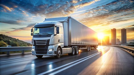 A Truck driving on the modern highway, efficient transport management.