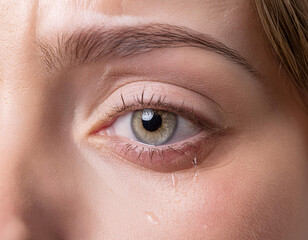 close up of a female eye crying