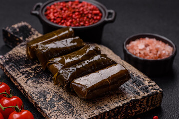 Delicious dolma in the form of rice and meat wrapped in grape leaves