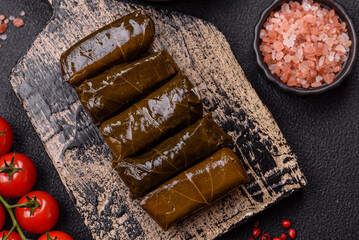 Delicious dolma in the form of rice and meat wrapped in grape leaves