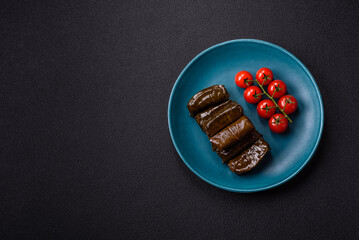 Delicious dolma in the form of rice and meat wrapped in grape leaves