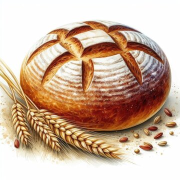 fresh baked bread with wheat and seeds clip art preview